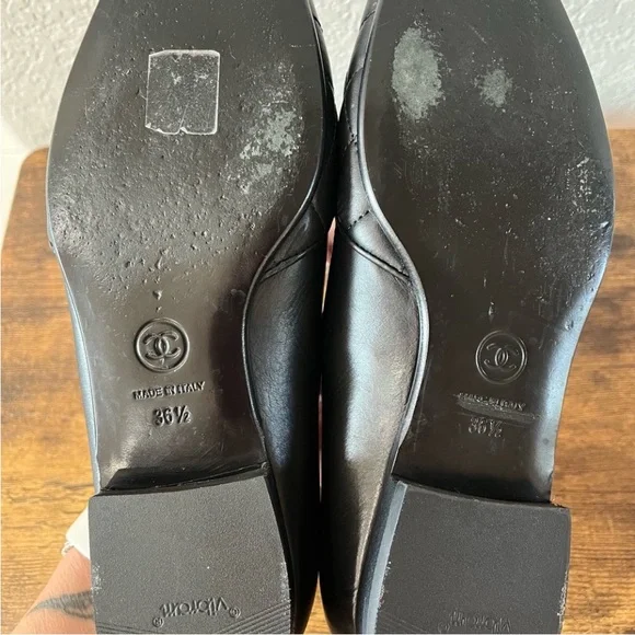 Authentic Chanel Black Quilted Loafers with Silver Logo 36.5 - Picture 12 of 16